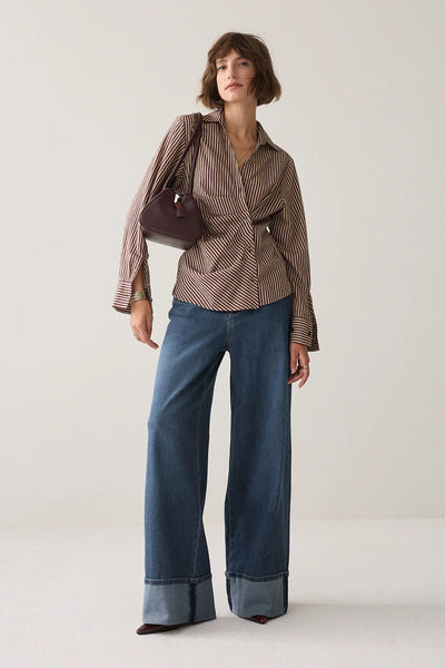 SUMMUM SHIRT STRIPE PLEATS ASYMETRIC BUTTON CLOSURE 2s3532-1249