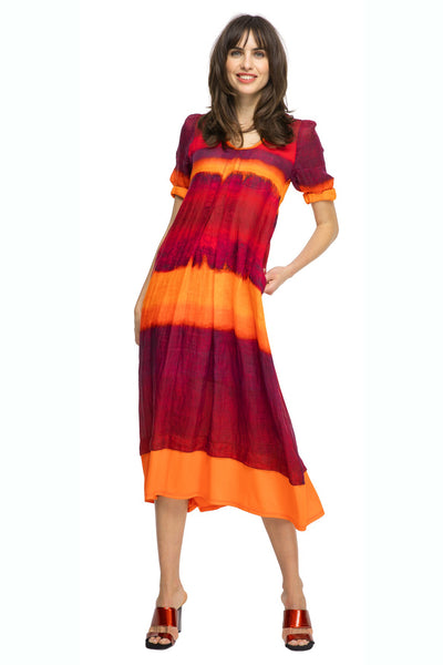 BEATE HEYMANN DRESS BROAD TIE DYE STRIPE MIDI SHORT SLEEVE 162-1