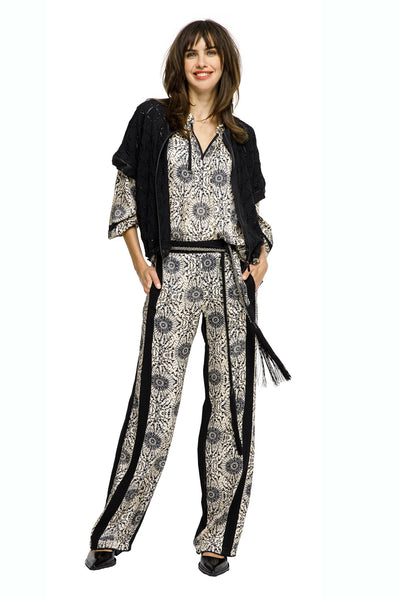 BEATE HEYMANN TROUSER SATIN FEEL COMPASS PRINT AND JERSEY BACK 126-22