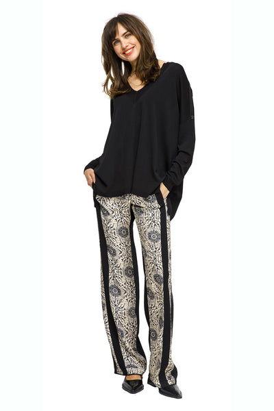 BEATE HEYMANN TROUSER SATIN FEEL COMPASS PRINT AND JERSEY BACK 126-22