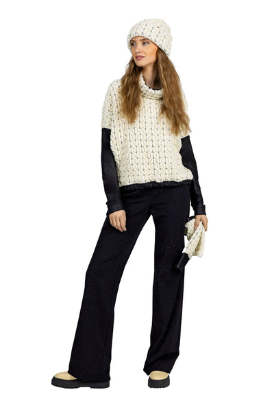 BEATE HEYMANN SWEATER SOFT BUBBLE CABLE WITH PU SLEEVE AND HEM 2037-58