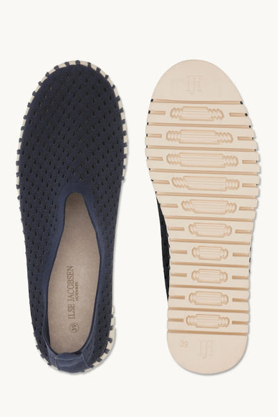 ILSE JACOBSEN SHOE PERFORATED MICROFIBRE UPPER PLATFORM SOLE TULIP 3373-660 DARK INDIGO