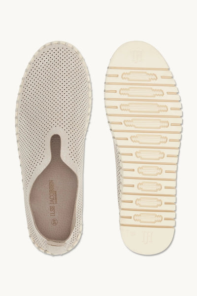 ILSE JACOBSEN SHOE PERFORATED SHIMMER MICROFIBRE UPPER PLATFORM SOLE TULIP 3577-710111  3373-660 SILVER PEARL