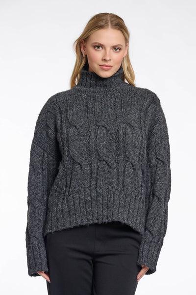 RINO & PELLE SWEATER HIGH NECKTAPERED CABLE KNIT HI LO RIB HEM 5002513 TAFFIE