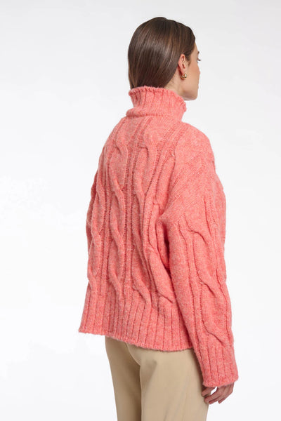 RINO & PELLE SWEATER HIGH NECK TAPERED CABLE KNIT HI LO HEM 5002513 TAFFIE