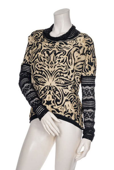 BEATE HEYMANN TOP PRINT CREPE GEORGETTE WITH LACE NECK AND SLEEVE 209-1