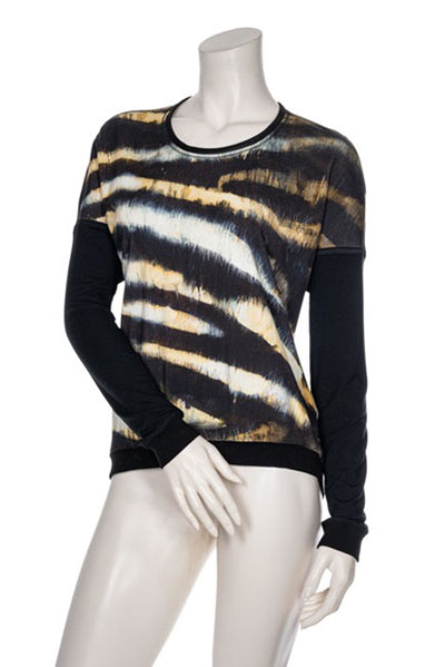 BEATE HEYMANN TOP ROUND NECK ANIMAL PRINT JERSEY SLEEVE & TRIM 226-24