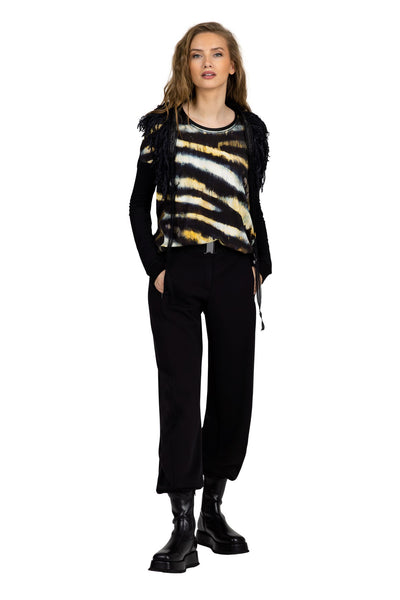 BEATE HEYMANN TOP ROUND NECK ANIMAL PRINT JERSEY SLEEVE & TRIM 226-24