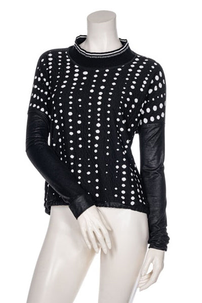 BEATE HEYMANN TOP TEXTURED POLKA DOT PU SLEEVES AND TRIM 245-20