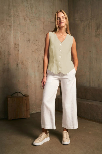 LU.EL WAISTCOAT LINEN 5 BUTTON WITH CONTRAST DRAWSTRING BACK SL72109