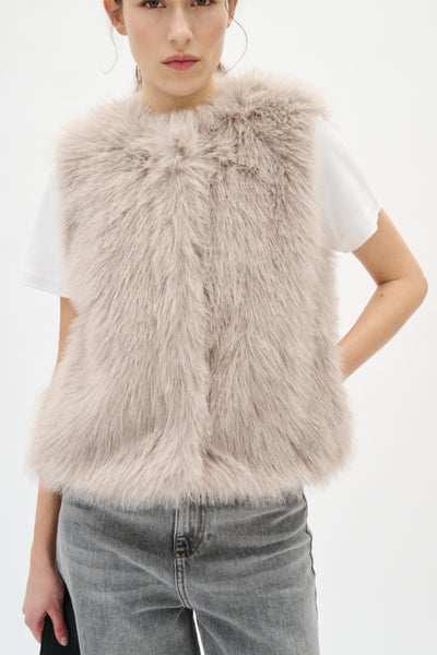 INWEAR GILET LINED FAUX FUR ROUND NECK HIDDEN POPPERS & POCKETS 30112098 ZAZIAH