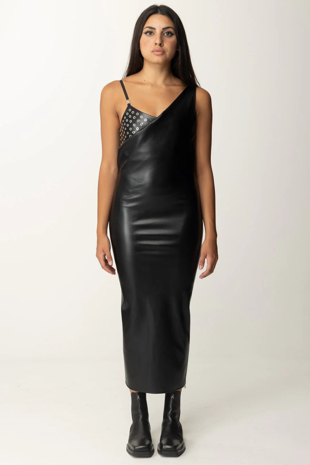PATRIZIA PEPE DRESS VEGAN LEATHER EYELET CUP AND DRAPE 8A1352