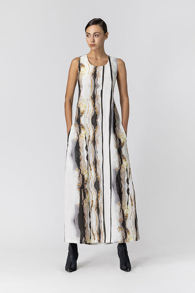 LOTUS EATERS DRESS MAXI OPEN BACK WITH LACE DETAIL MARBLE PRINT 27/SOKOS
