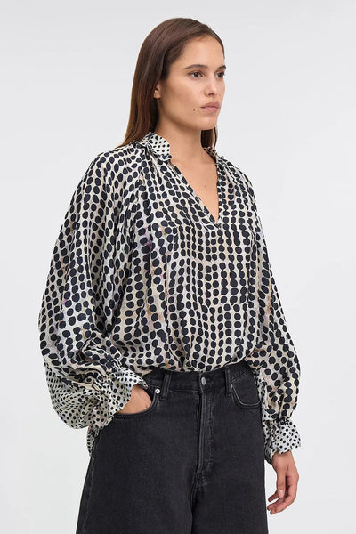 MES DESMOISELLES SHIRT SILK BACK SEAM PUFF SLEEVE WITH TIE 24W-DENEB