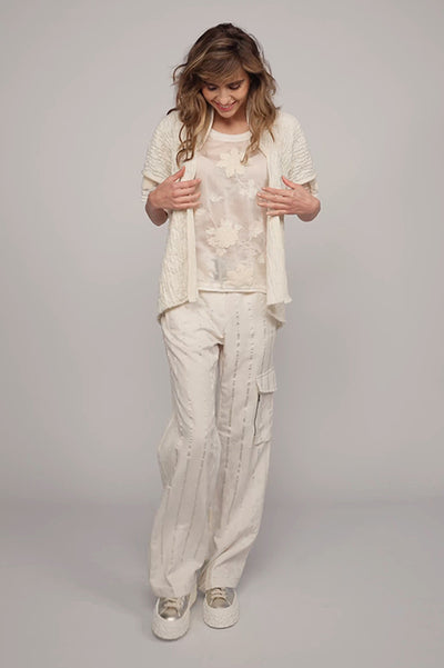 BEATE HEYMANN TOP FLORAL EMBOIDERED ORGANZA HEM DETAIL 320-5