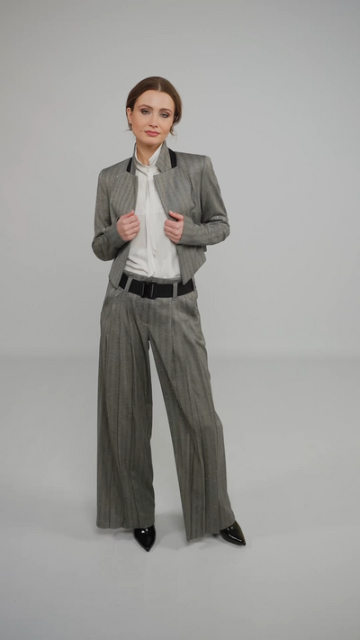 BEATE HEYMANN TROUSER PLEATED HERRING BONE SEQUIN 420-7