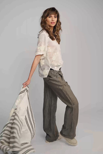 BEATE HEYMANN TOP FLORAL EMBOIDERED ORGANZA HEM DETAIL 320-5